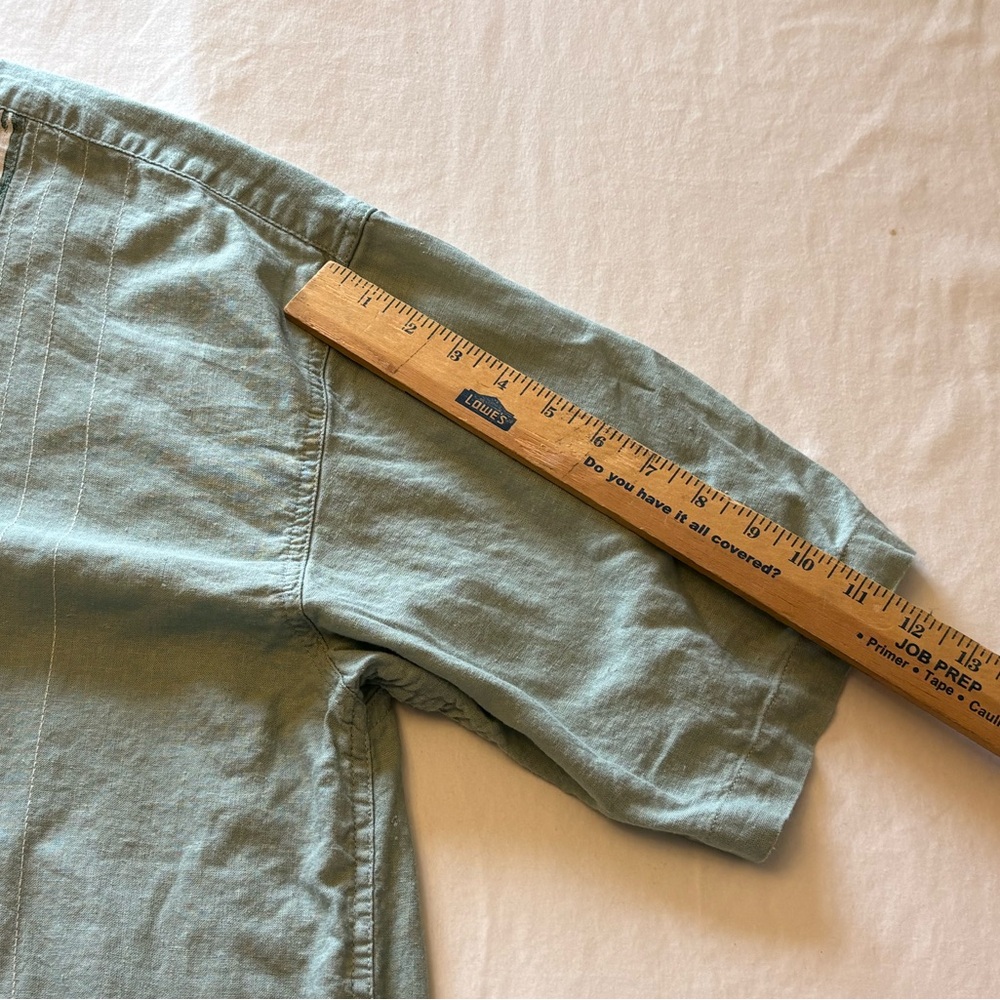 Haggar Washable Linen Blend Short Sleeve Shirt 2XLT Light Sage Tropical Panel - Picture 6 of 6